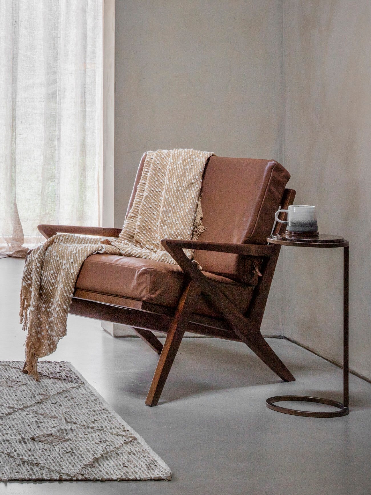 Atherton Brown Leather & Mango Wood Armchair